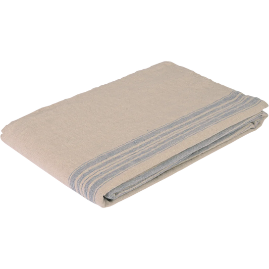 Leinen Tischdecke JARA in Beige+Blau Muster Streifen von Erika Vaitkute Größe 138x138 cm
