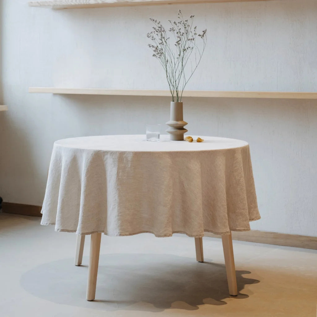 Leinen Tischdecke rund in Stein Grau von Linen Tales Größe Ø 180 cm
