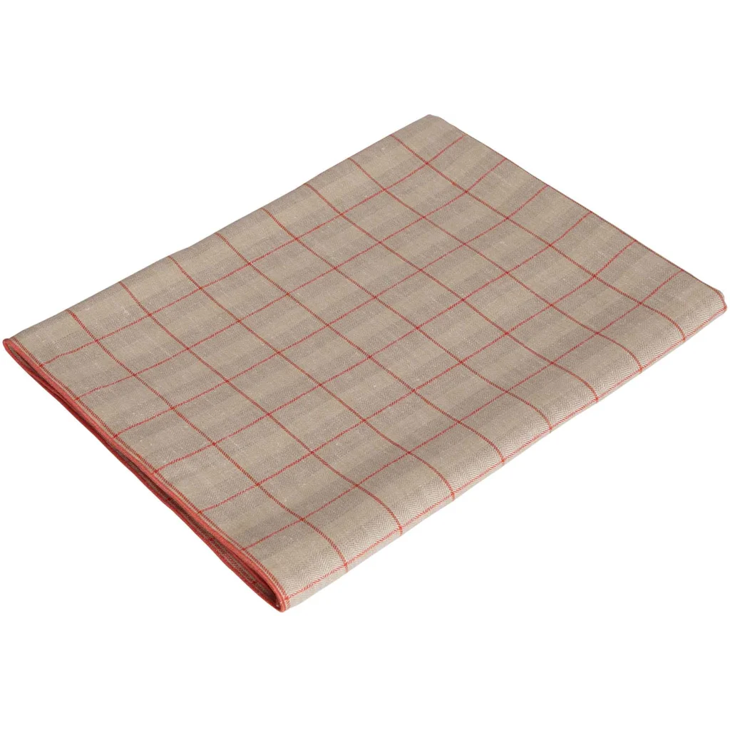 Leinen Tischdecke ULA in Beige+Koralle Beige+Orange Muster Karo von Erika Vaitkute Größe 145x250 cm