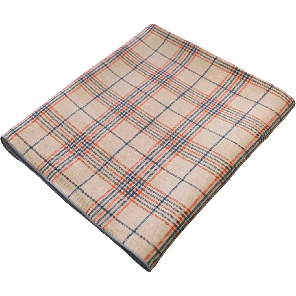 Leinen Tischdecke ULA in Beige+Rot+Blau Muster Karo von Erika Vaitkute Größe 145x250 cm