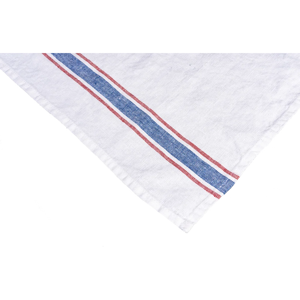 Leinen Tischdecke VENTA in Weiß+Blau+Rot Muster Streifen von Erika Vaitkute Größe 138x138 cm