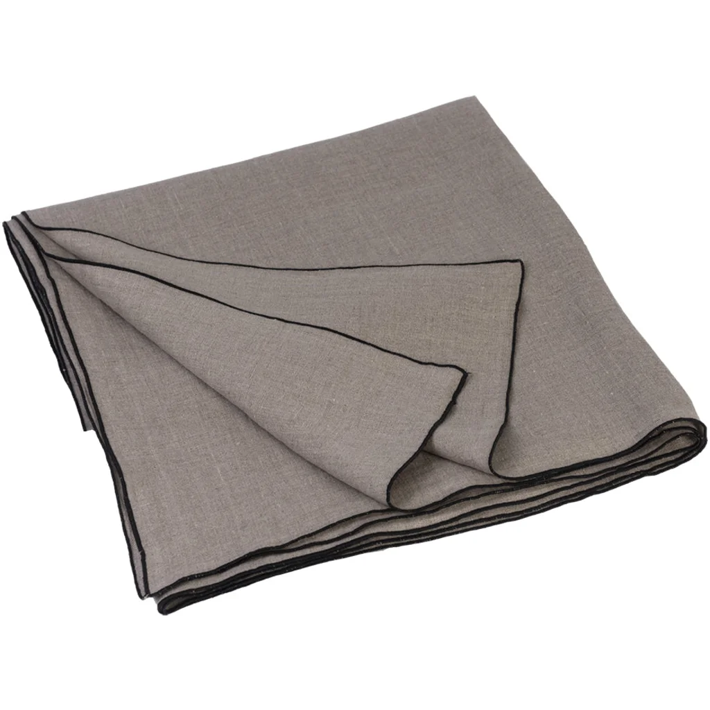Leinen Tischdecke VILNIA in Beige+Schwarz von Erika Vaitkute Größe 145x250 cm