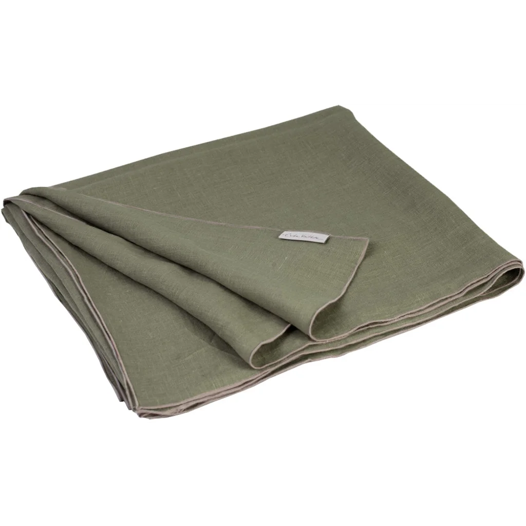 Leinen Tischdecke VILNIA in Waldgrün+Beige Grün+Beige von Erika Vaitkute Größe 145x250 cm