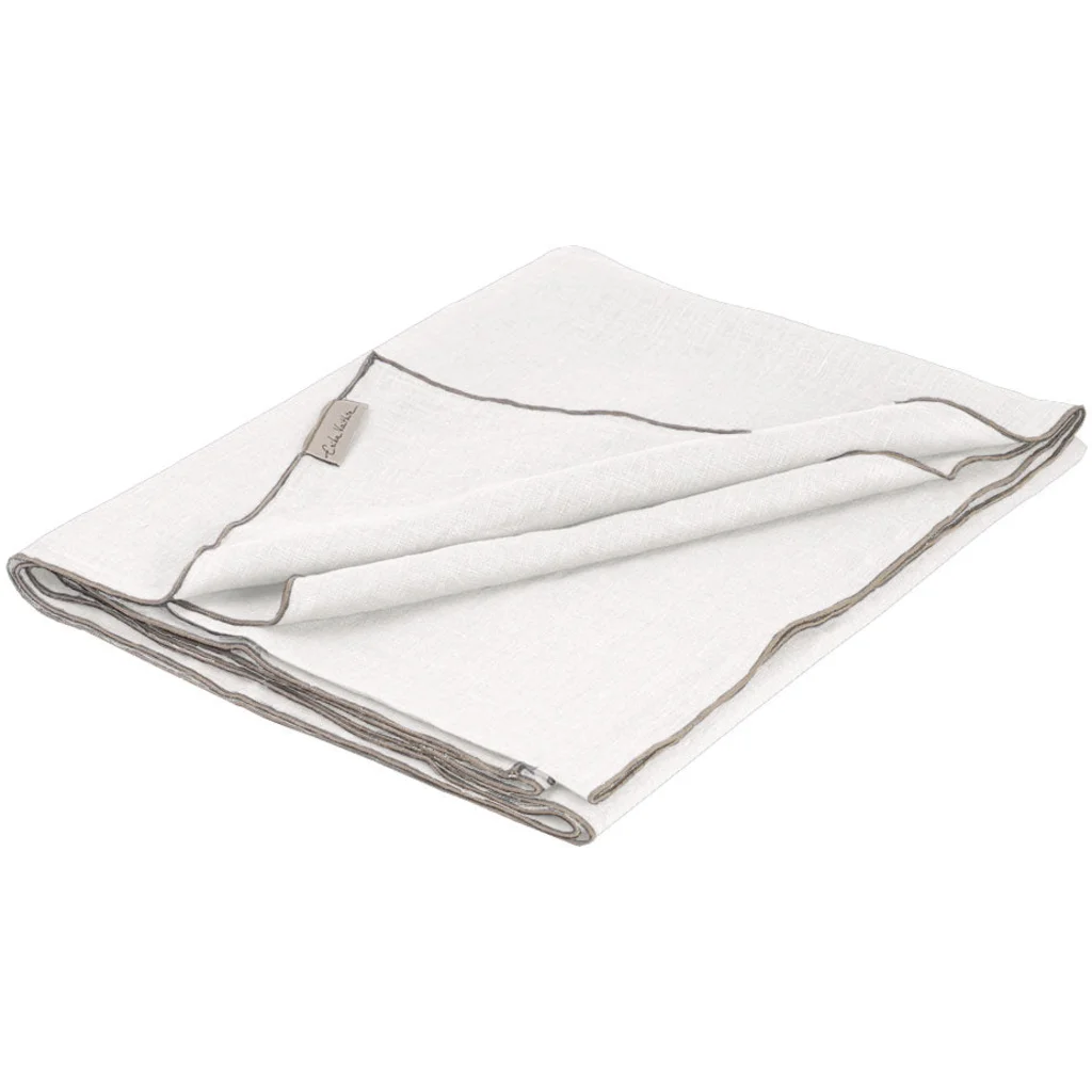 Leinen Tischdecke VILNIA in Weiß+Beige von Erika Vaitkute Größe 145x250 cm