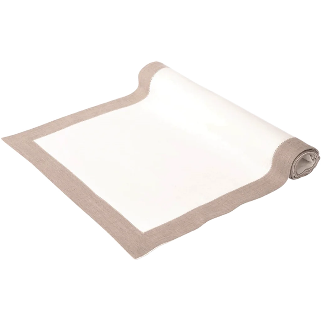 Leinen Tischläufer ALANTA in Creme+Beige von Erika Vaitkute Größe 40x140 cm