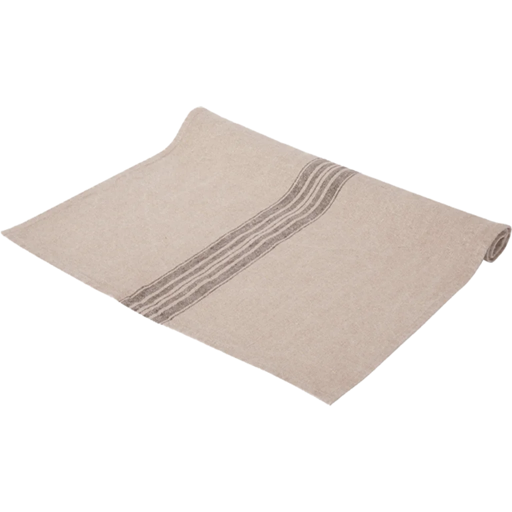 Leinen Tischläufer JARA in Beige+Anthrazit Beige+Grau Muster Streifen von Erika Vaitkute Größe 43x150 cm