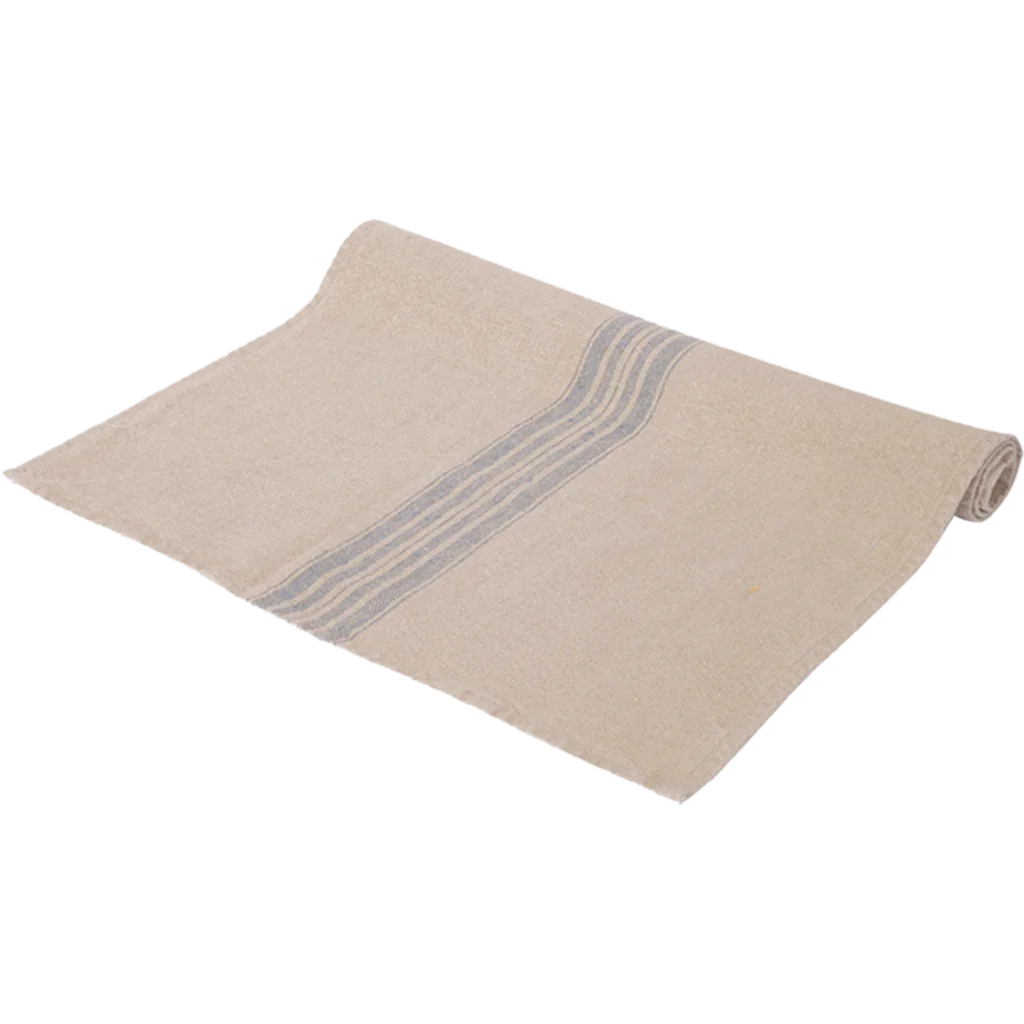 Leinen Tischläufer JARA in Beige+Blau Muster Streifen von Erika Vaitkute Größe 43x150 cm