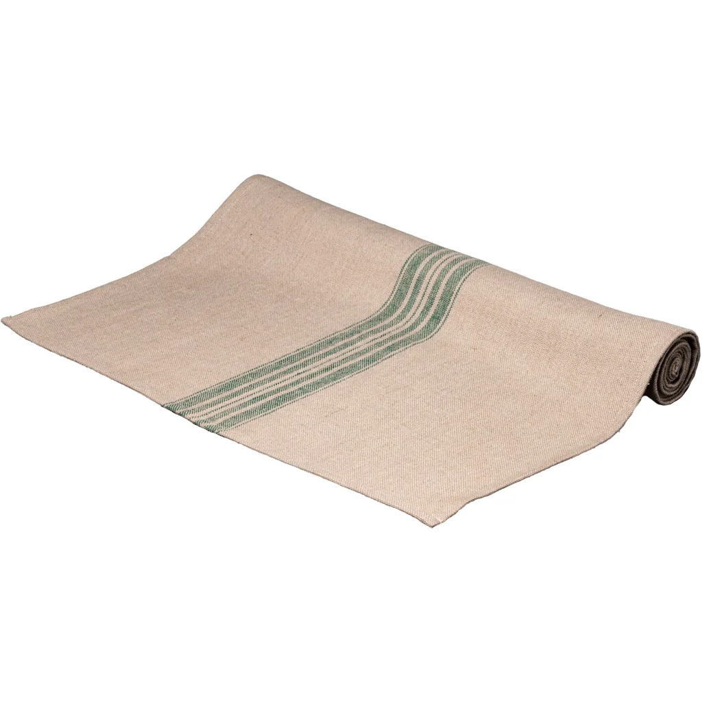Leinen Tischläufer JARA in Beige+Grün Muster Streifen von Erika Vaitkute Größe 43x150 cm