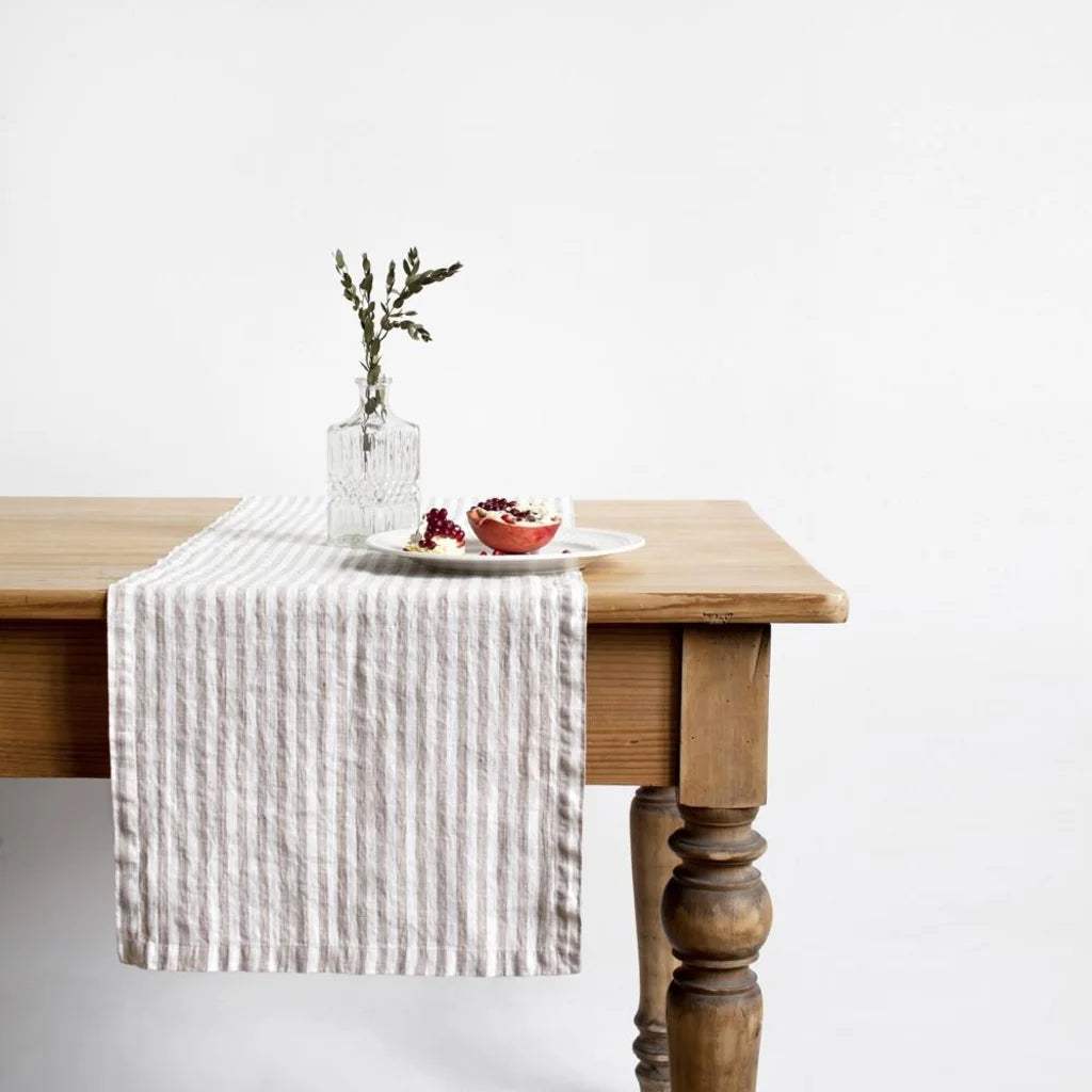 Leinen Tischläufer Streifen in Creme+Beige Muster Streifen von Linen Tales Größe 40x200 cm