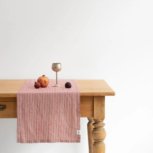 Leinen Tischläufer Streifen in Rot+Creme Muster Streifen von Linen Tales Größe 40x150 cm