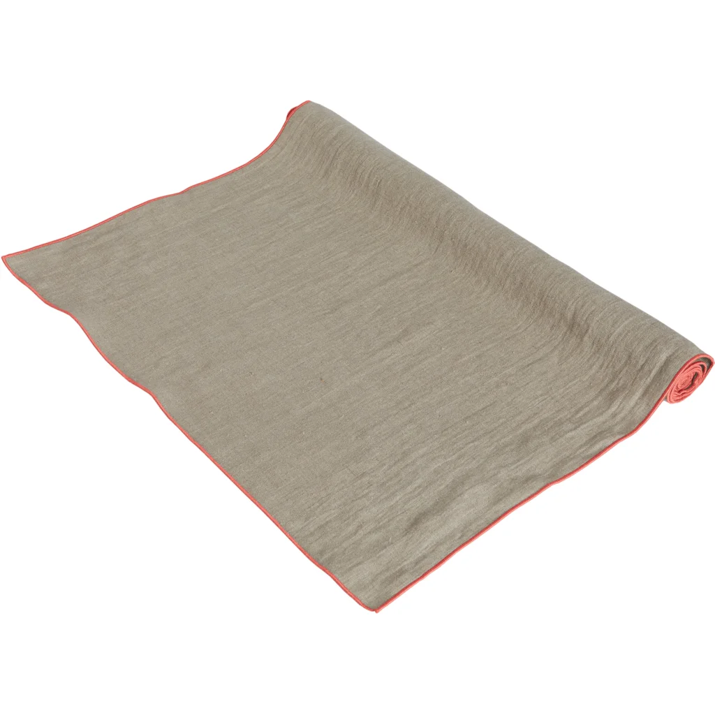 Leinen Tischläufer VILNIA beige mit bunter Umkettelung in Beige+Koralle Beige+Orange von Erika Vaitkute Größe 47x147 cm