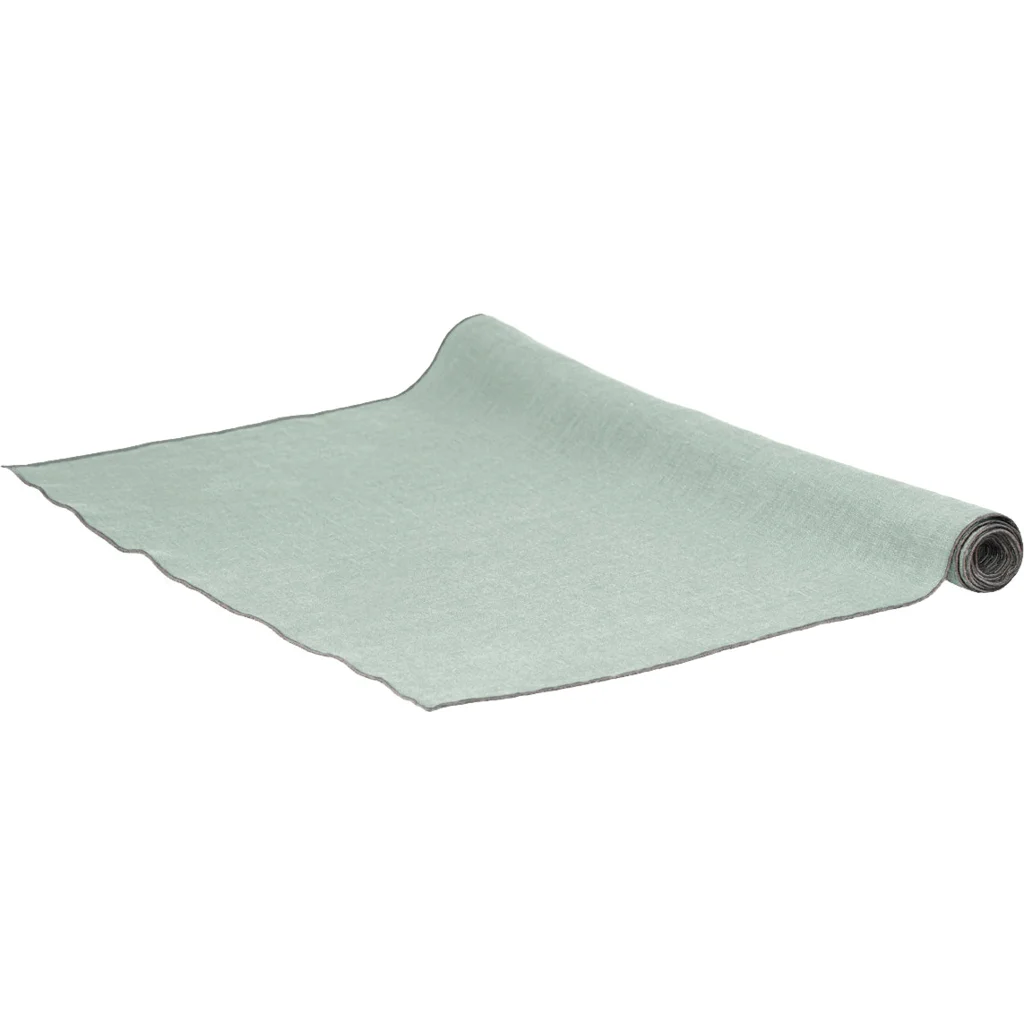 Leinen Tischläufer VILNIA in Mint+Beige Grün+Beige von Erika Vaitkute Größe 47x147 cm