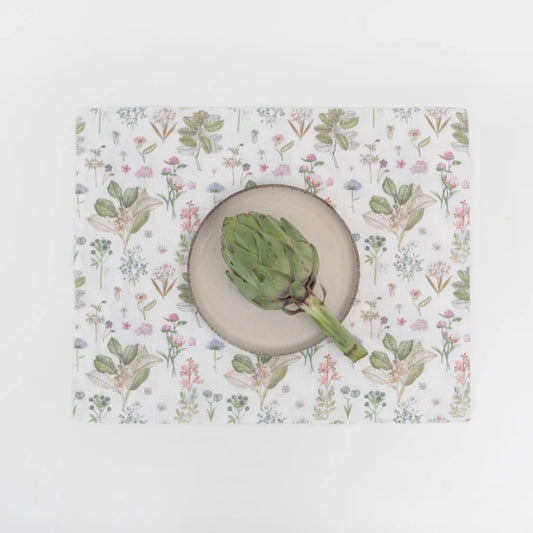 Leinen Tischset Botanik 2er-Pack in Weiß+Rosa+Grün+Braun Muster Botanik von Linen Tales Größe 35x45 cm