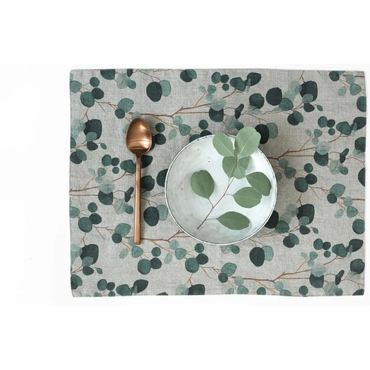 Leinen Tischset Eukalyptus 2er-Pack in Creme+Grün+Dunkelgrün Creme+Grün+Grün Muster Eukalyptus von Linen Tales Größe 35x45 cm