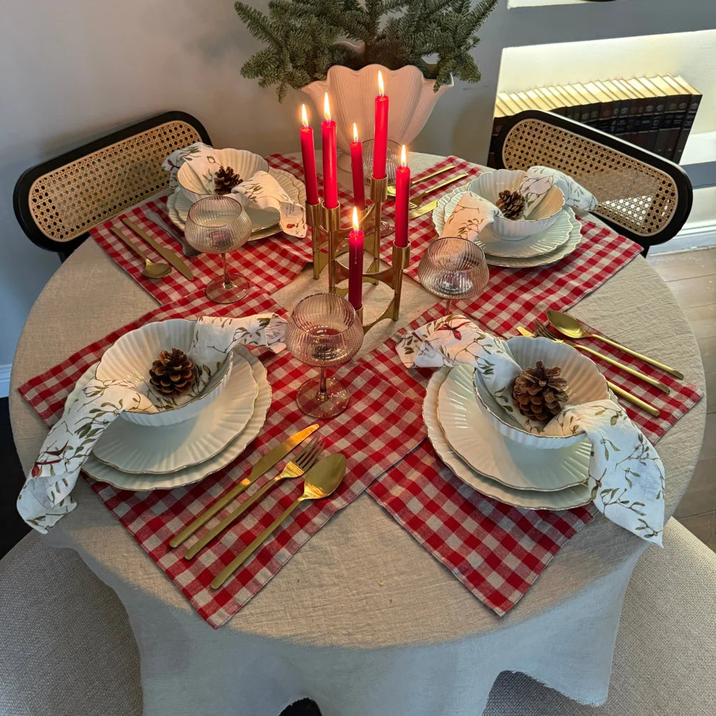 Leinen Tischset Karo 2er-Pack in Rot+Weiß Muster Karo von Linen Tales Größe 35x45 cm