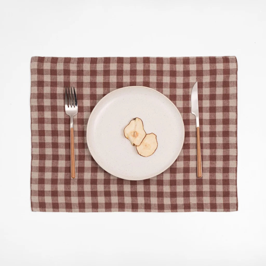 Leinen Tischset Karo 2er-Pack in Schokolade+Beige Braun+Beige Muster Karo von Linen Tales Größe 45x35 cm