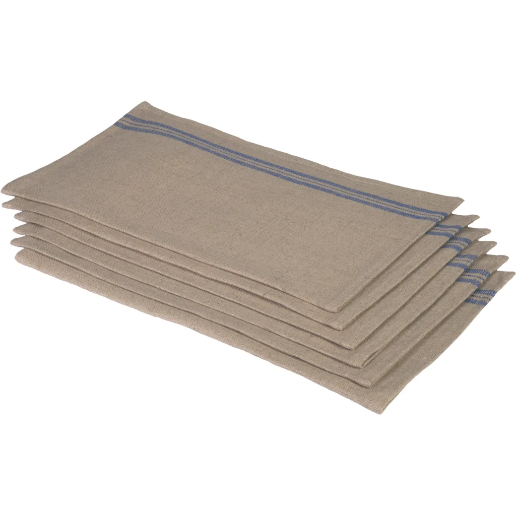 Leinen Tischset LANDHAUS 6er-Pack in Beige+Blau Muster Streifen von Erika Vaitkute Größe 46x37 cm