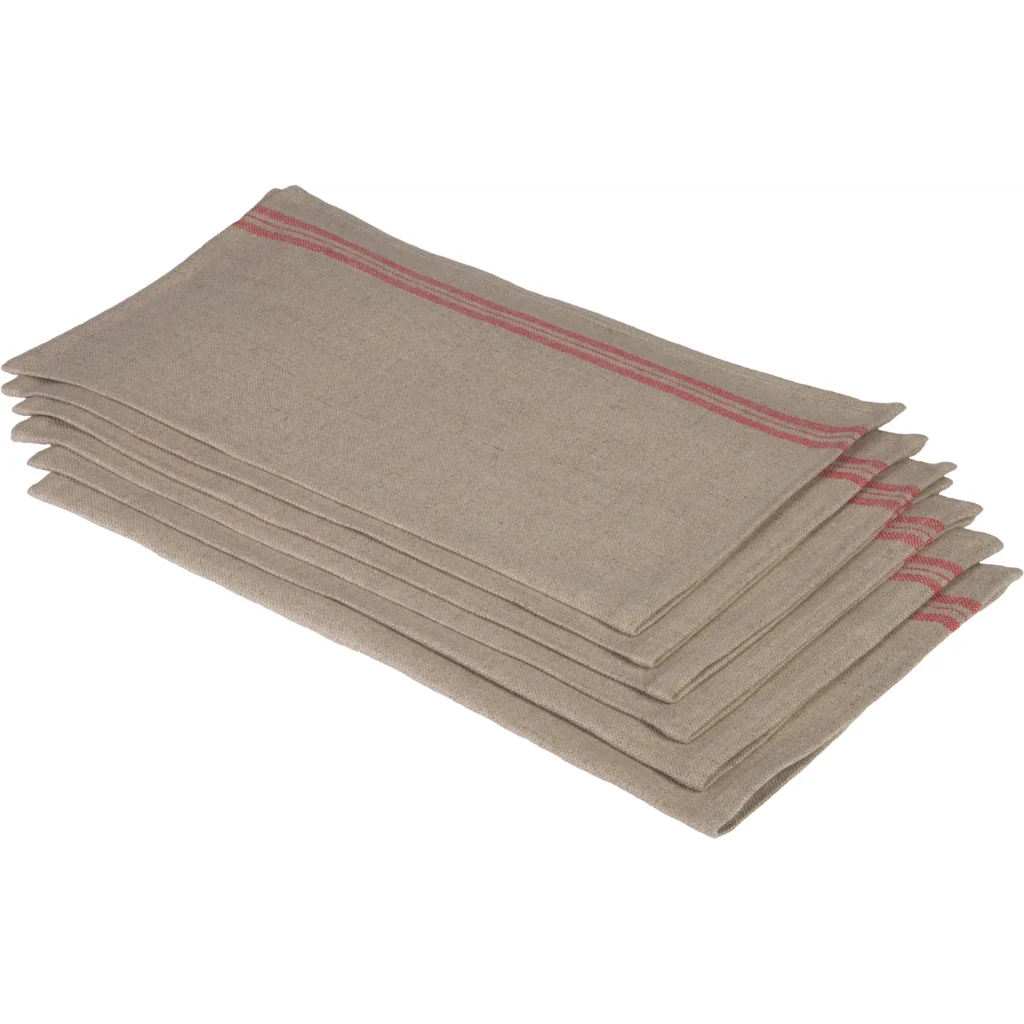 Leinen Tischset LANDHAUS 6er-Pack in Beige+Rot Muster Streifen von Erika Vaitkute Größe 46x37 cm