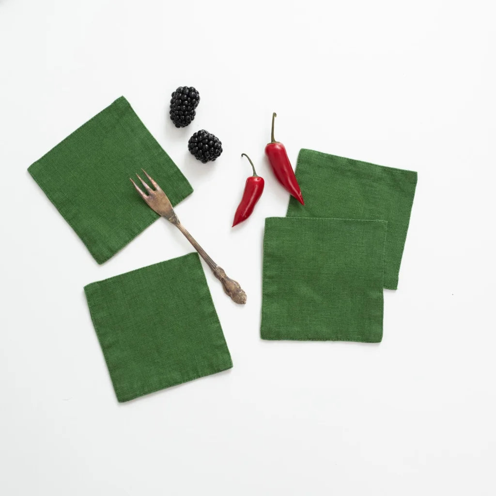 Leinen Untersetzer 4er-Pack in Grün von Linen Tales Größe 10x10 cm