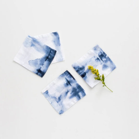 Leinen Untersetzer Farbverlauf 4er-Pack in Weiß+Blau Muster Farbverlauf von Linen Tales Größe 10x10 cm