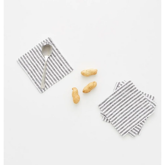 Leinen Untersetzer Streifen 4er-Pack in Weiß+Anthrazit Weiß+Grau Muster Streifen von Linen Tales Größe 10x10 cm