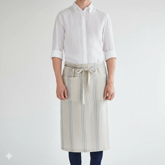 Leinen Vorbinder Streifen in Weiß+Anthrazit Weiß+Grau Muster Streifen von Linen Tales Größe 105 cm breit+ 78 cm lang