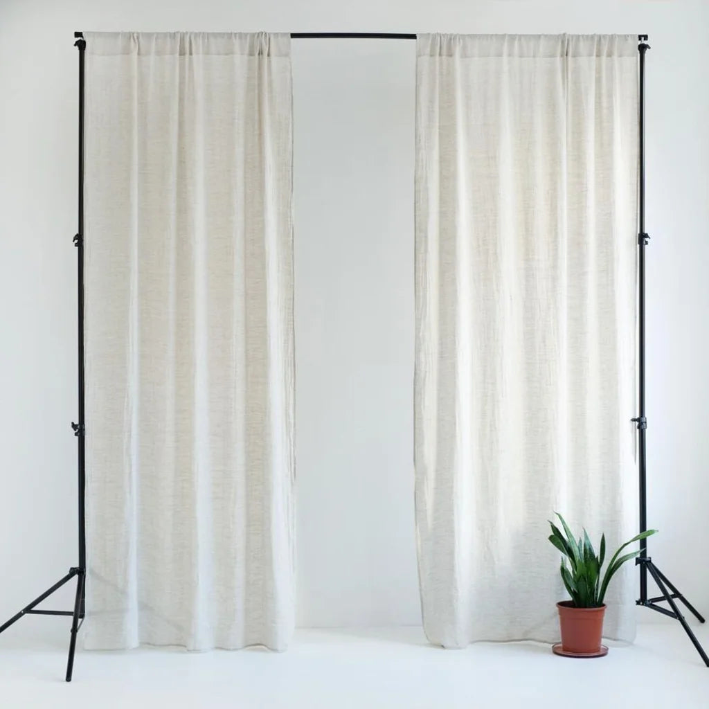 Leinen Vorhang mit Tunnel 2er-Set in Beige von Linen Tales Größe 130x330 cm