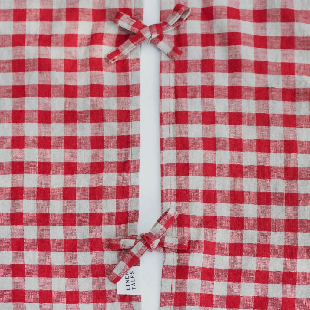 Leinen Weihnachtsbaumdecke Karo in Rot+Beige Muster Karo von Linen Tales Größe Ø 125 cm