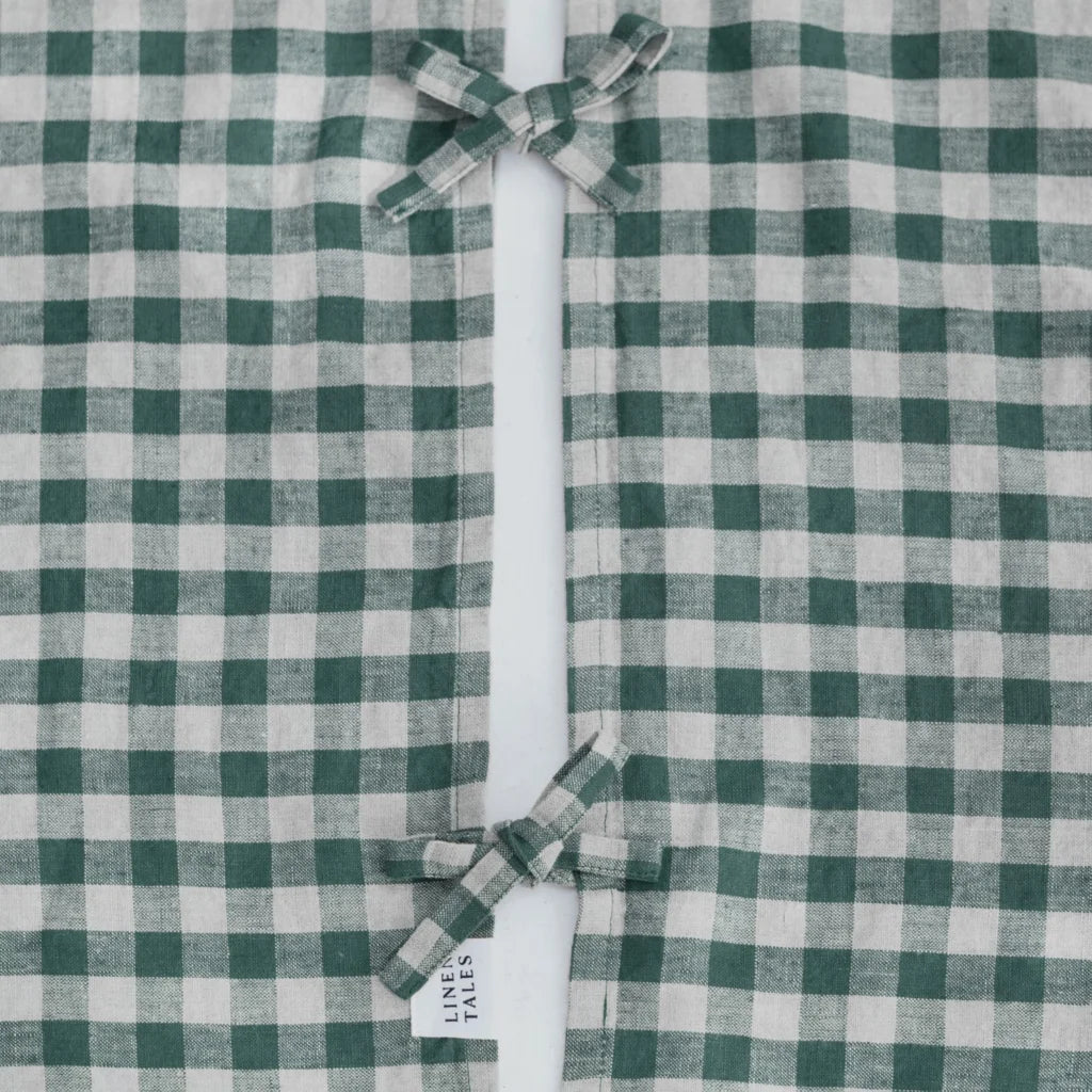 Leinen Weihnachtsbaumdecke Karo in Waldgrün+Beige Grün+Beige Muster Karo von Linen Tales Größe Ø 125 cm