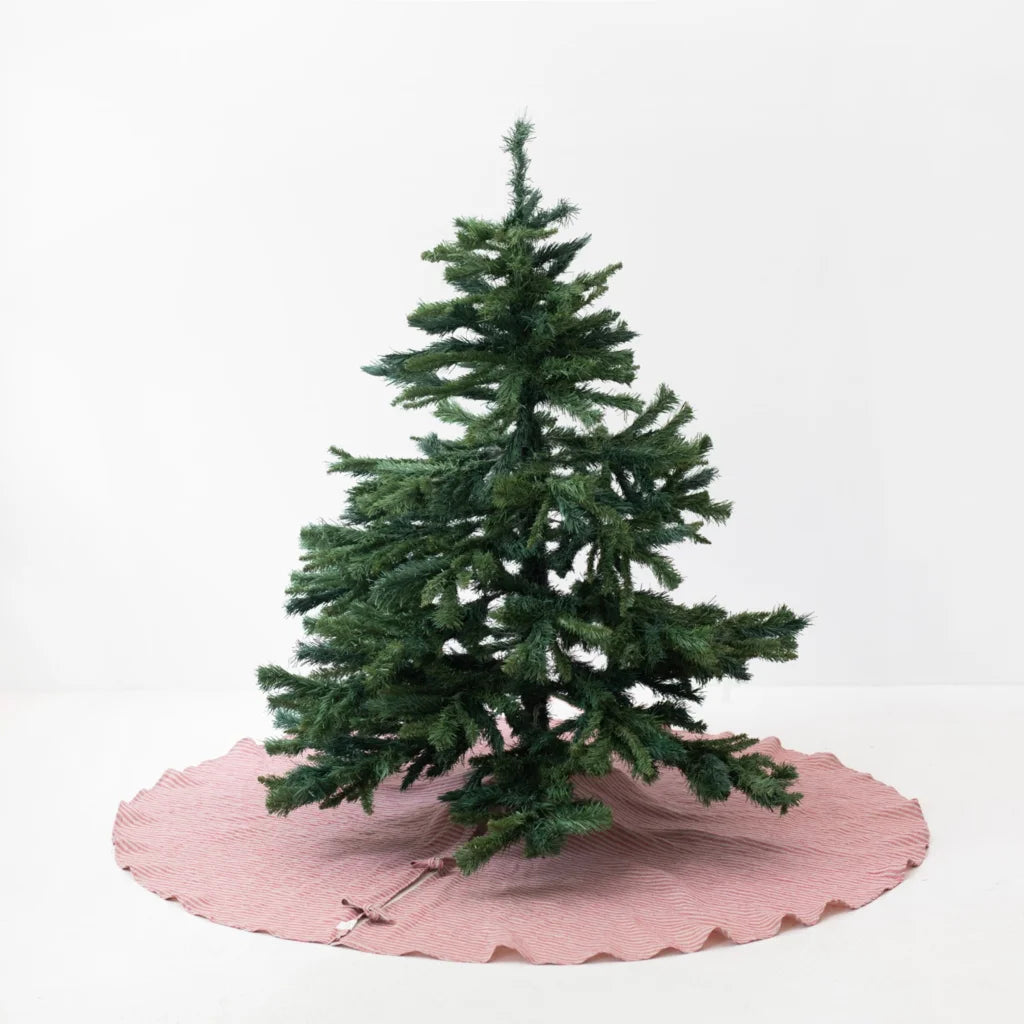 Leinen Weihnachtsbaumdecke Streifen in Rot+Creme Muster Streifen von Linen Tales Größe Ø 125 cm
