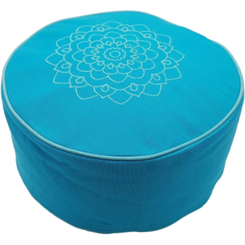 Meditationskissen+Yogakissen rund mit Stickerei in Atlantik Blau von Frida Feeling Größe Ø 30 cm Höhe 15 cm