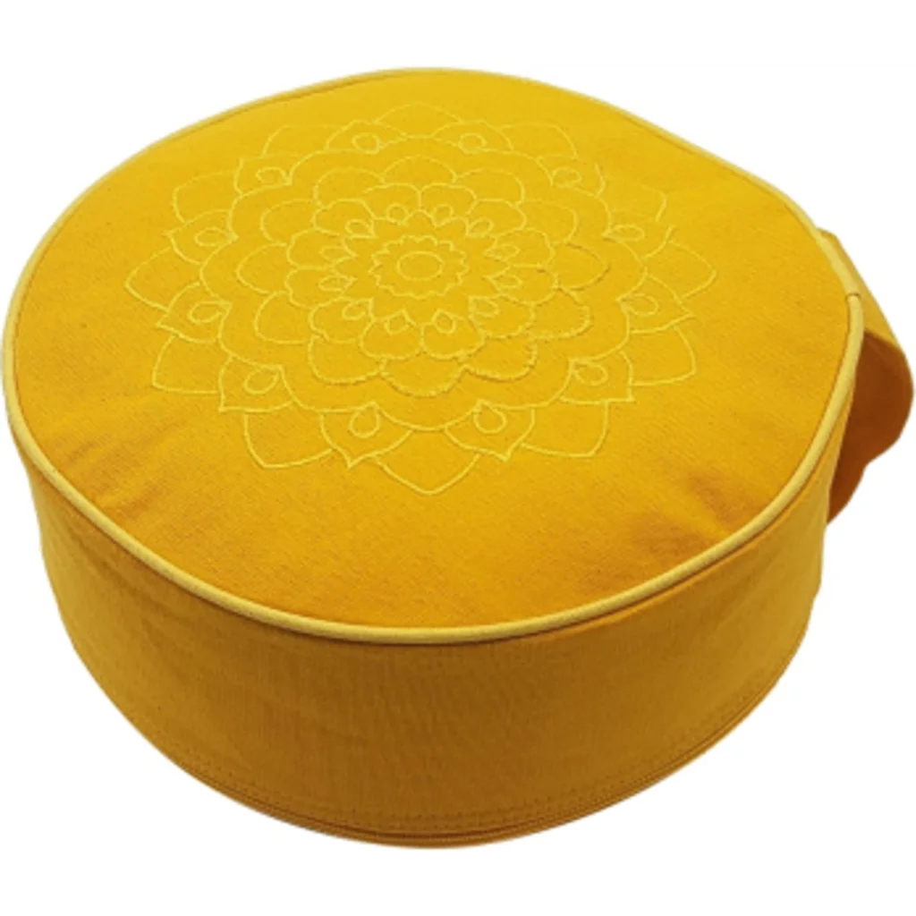 Meditationskissen+Yogakissen rund mit Stickerei in Gelb von Frida Feeling Größe Ø 30 cm Höhe 15 cm