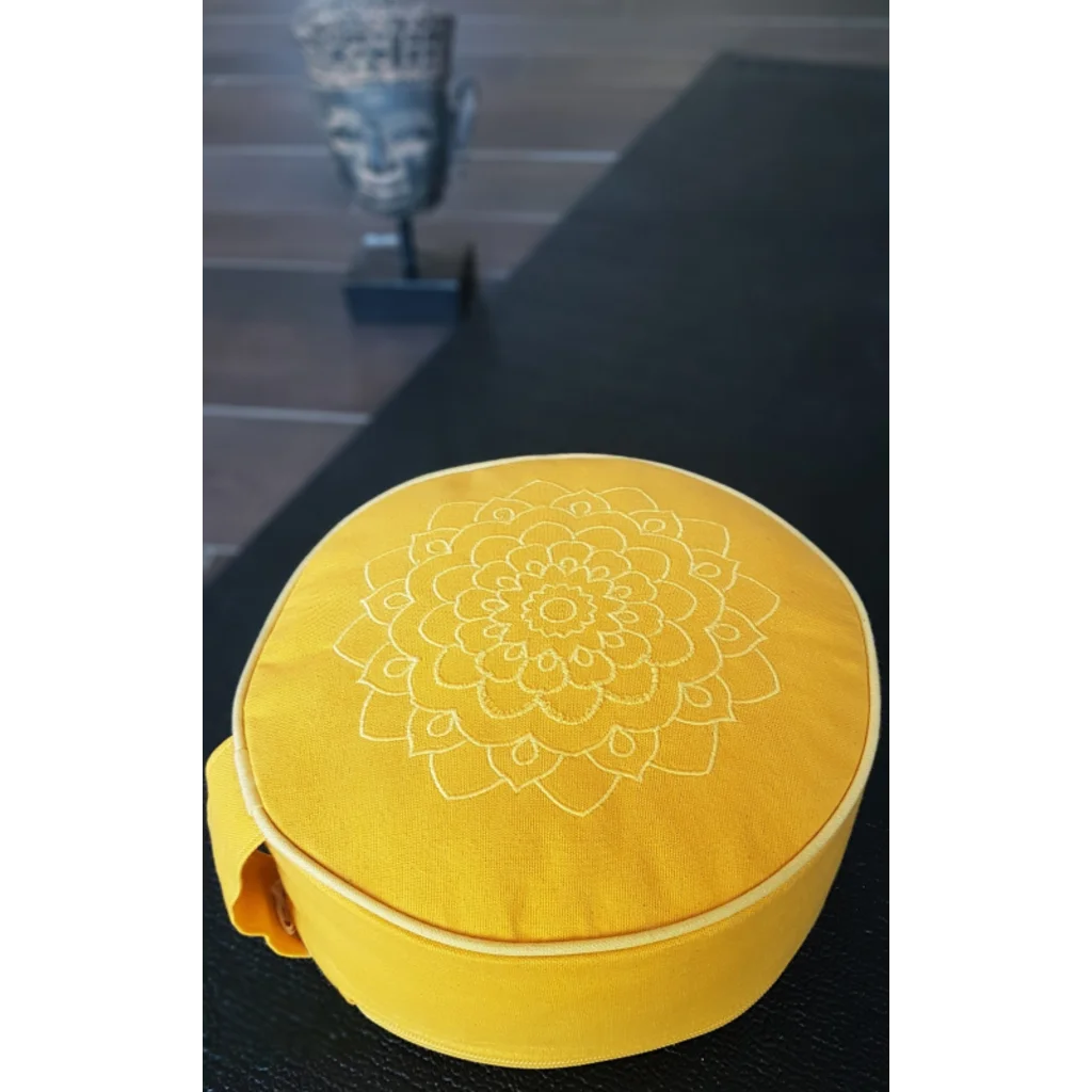 Meditationskissen+Yogakissen rund mit Stickerei in Gelb von Frida Feeling Größe Ø 30 cm Höhe 15 cm