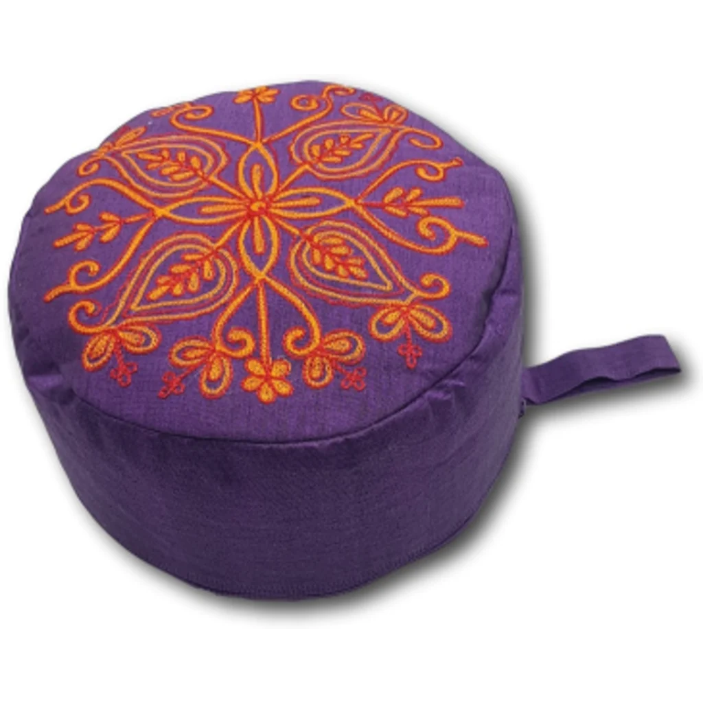 Meditationskissen+Yogakissen rund mit Stickerei in Lila+Rot+Orange von Frida Feeling Größe Ø 30 cm Höhe 15 cm