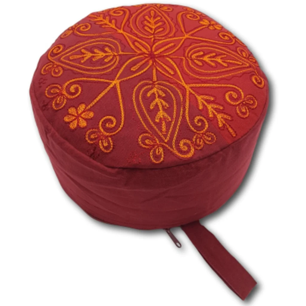 Meditationskissen+Yogakissen rund mit Stickerei in Rot+Orange von Frida Feeling Größe Ø 30 cm Höhe 15 cm
