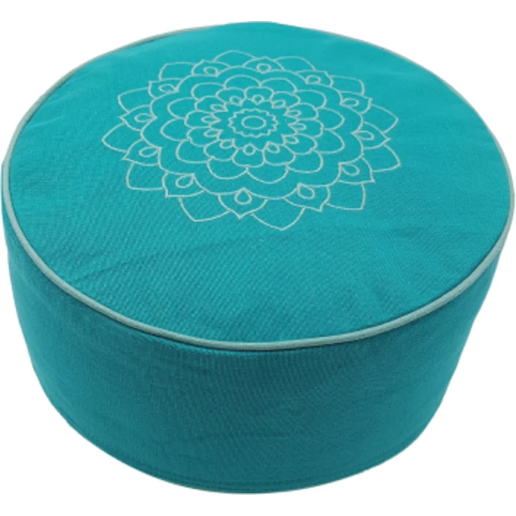 Meditationskissen+Yogakissen rund mit Stickerei in Türkis Grün von Frida Feeling Größe Ø 25 cm Höhe 10 cm