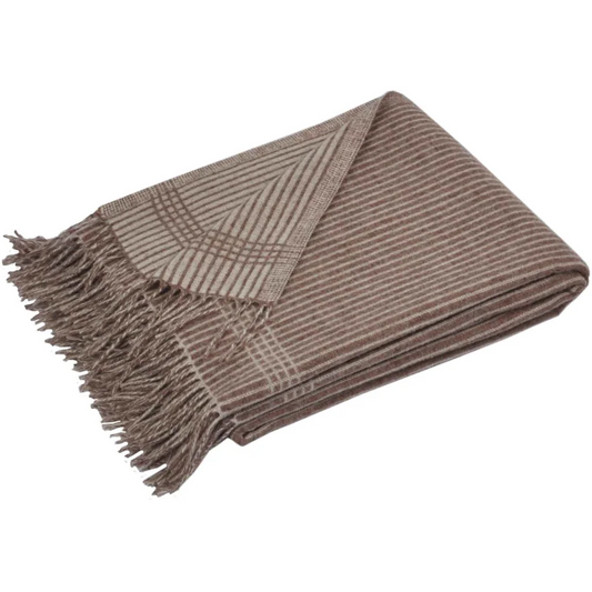 Merino Doubleface Decke Streifen in Hellbraun+Beige Braun+Beige Muster Streifen von Erika Vaitkute Größe 140x200 cm