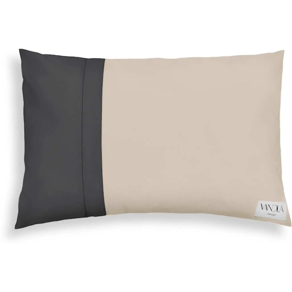 Modulare Kissenhülle rechteckig Farbkombinationen mit Beige in Beige+Anthrazit Beige+Grau von Vandla design Größe 40x60 cm