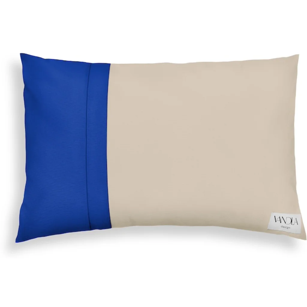 Modulare Kissenhülle rechteckig Farbkombinationen mit Beige in Beige+Kobalt Beige+Blau von Vandla design Größe 40x60 cm