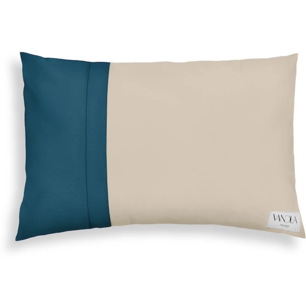 Modulare Kissenhülle rechteckig Farbkombinationen mit Beige in Beige+Petrol Beige+Blau von Vandla design Größe 40x60 cm