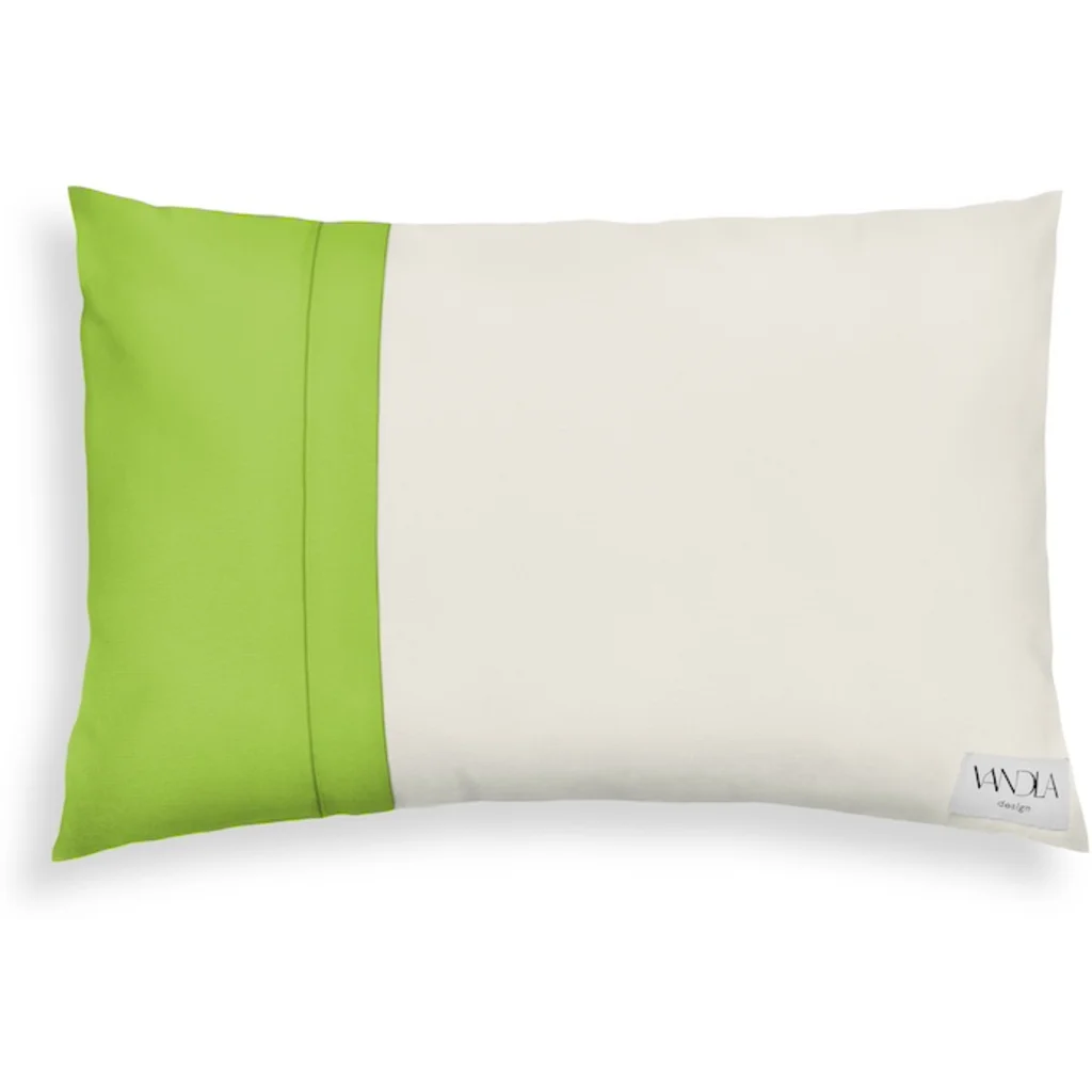 Modulare Kissenhülle rechteckig Farbkombinationen mit Creme in Creme+Limette Creme+Grün von Vandla design Größe 40x60 cm