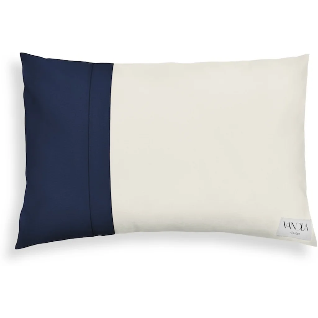Modulare Kissenhülle rechteckig Farbkombinationen mit Creme in Creme+Marine Creme+Blau von Vandla design Größe 40x60 cm