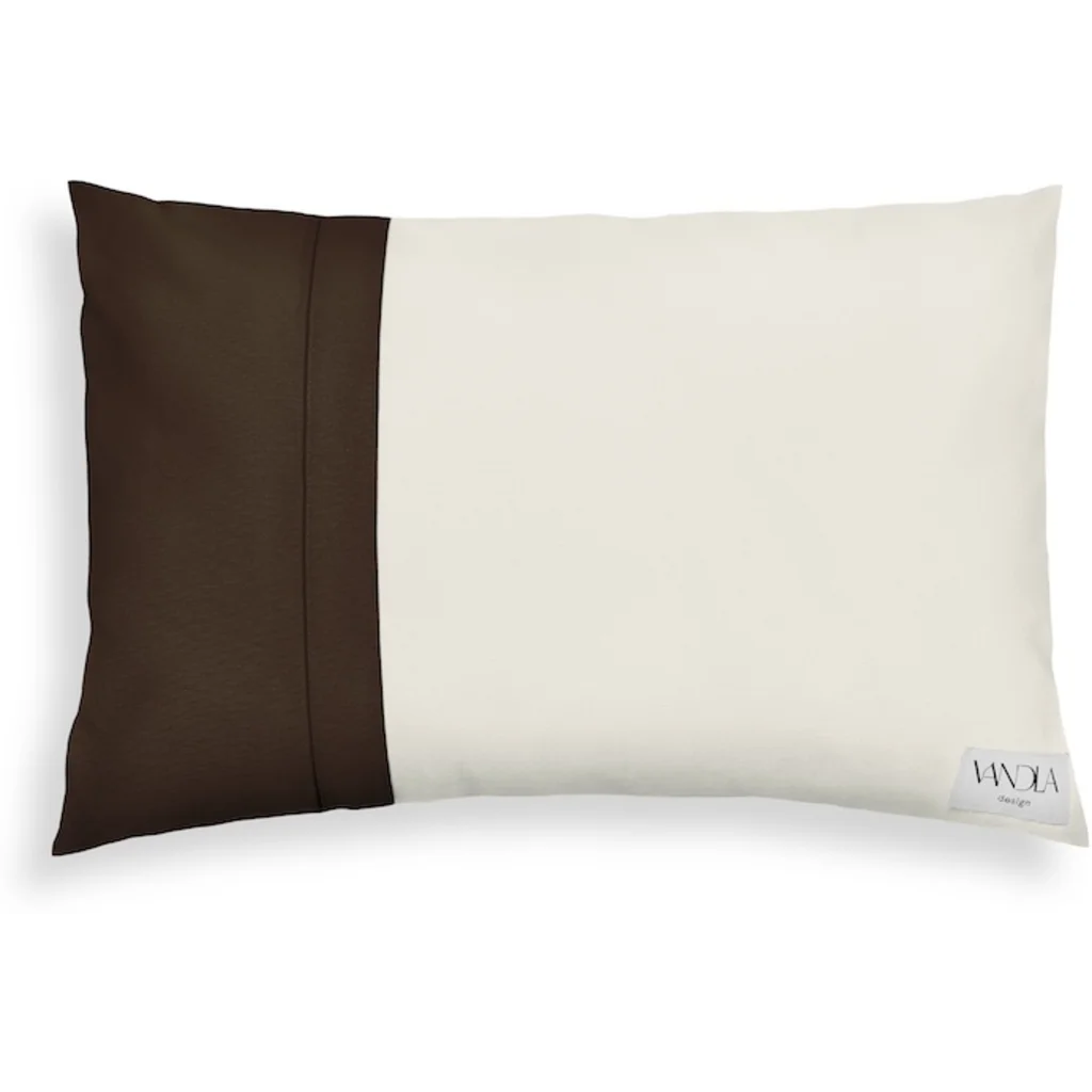 Modulare Kissenhülle rechteckig Farbkombinationen mit Creme in Creme+Schoko Creme+Braun von Vandla design Größe 40x60 cm