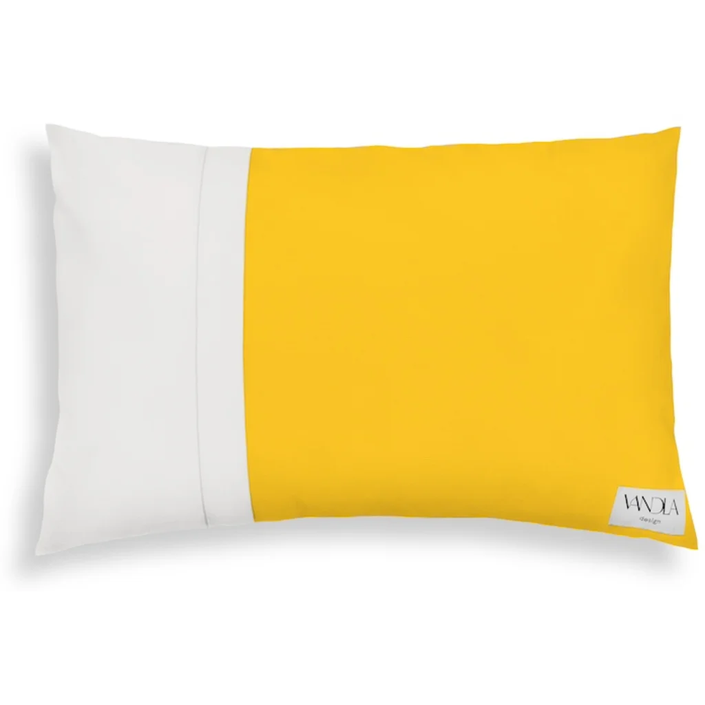 Modulare Kissenhülle rechteckig Farbkombinationen mit Gelb in Gelb+Weiß von Vandla design Größe 40x60 cm