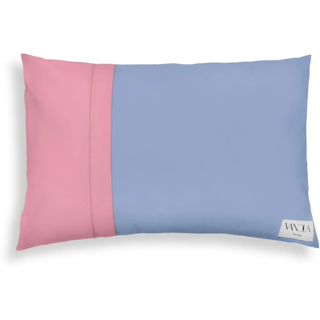 Modulare Kissenhülle rechteckig Farbkombinationen mit Jeansblau in Jeansblau+Altrosa Blau+Rosa von Vandla design Größe 40x60 cm
