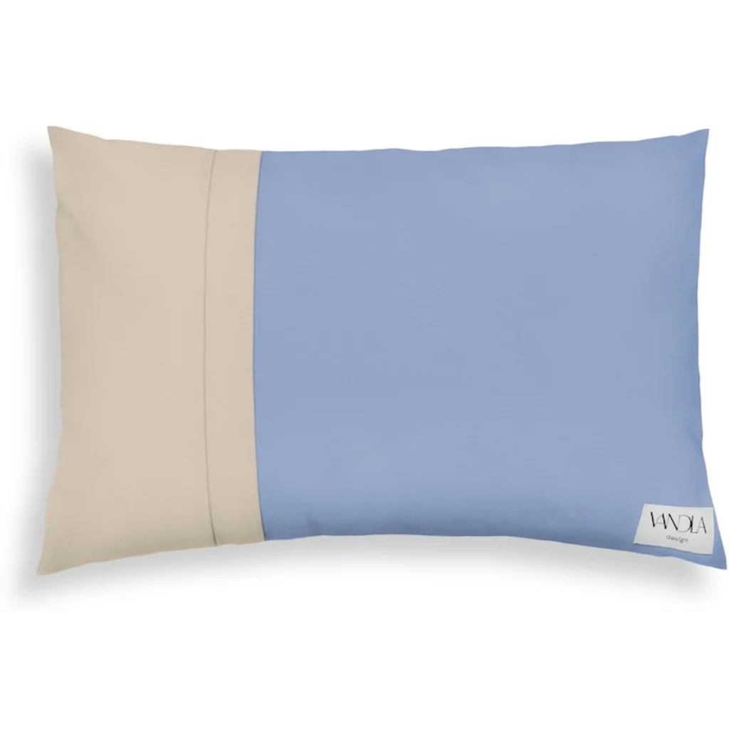 Modulare Kissenhülle rechteckig Farbkombinationen mit Jeansblau in Jeansblau+Beige Blau+Beige von Vandla design Größe 40x60 cm