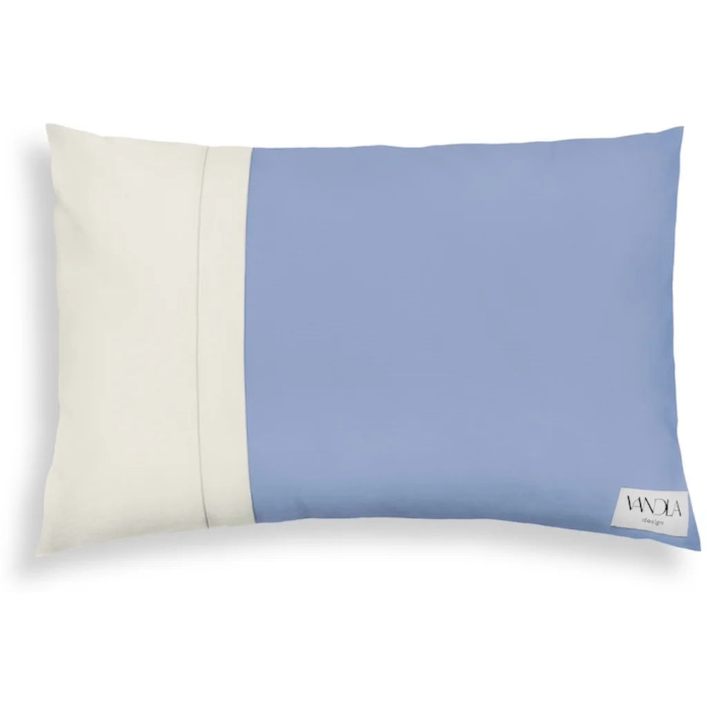 Modulare Kissenhülle rechteckig Farbkombinationen mit Jeansblau in Jeansblau+Creme Blau+Creme von Vandla design Größe 40x60 cm