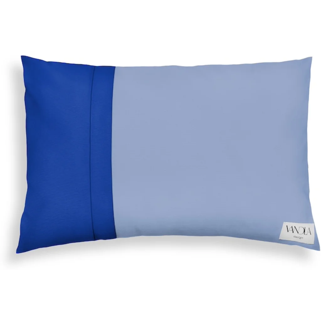 Modulare Kissenhülle rechteckig Farbkombinationen mit Jeansblau in Jeansblau+Kobalt Blau+Blau von Vandla design Größe 40x60 cm