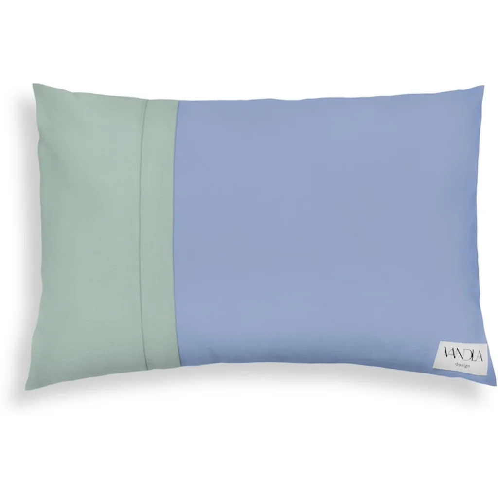Modulare Kissenhülle rechteckig Farbkombinationen mit Jeansblau in Jeansblau+Mint Blau+Grün von Vandla design Größe 40x60 cm