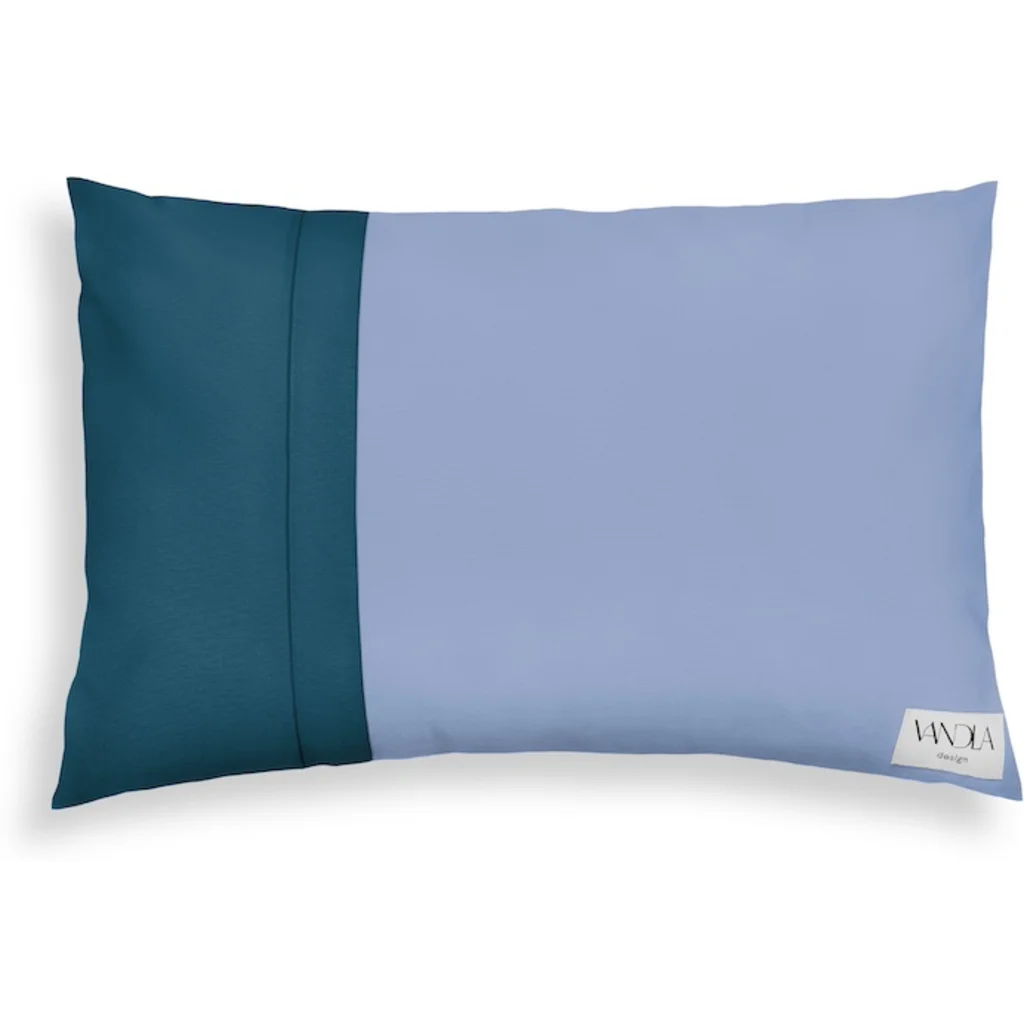Modulare Kissenhülle rechteckig Farbkombinationen mit Jeansblau in Jeansblau+Petrol Blau+Blau von Vandla design Größe 40x60 cm